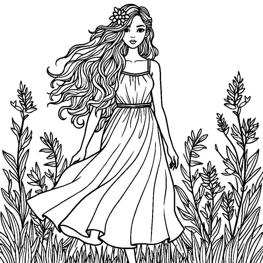 A flowy bohemian dress with flowers in the hair