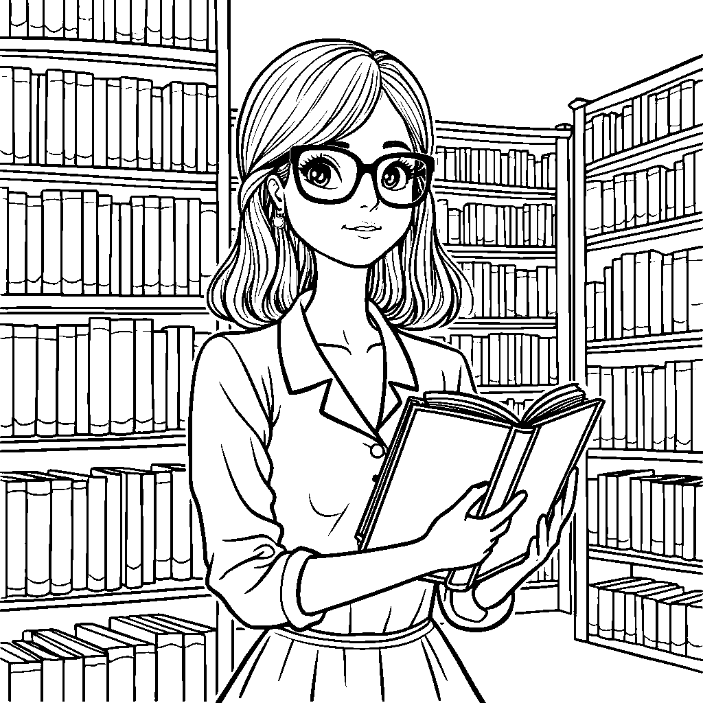 A lovely librarian dress with glasses and a book