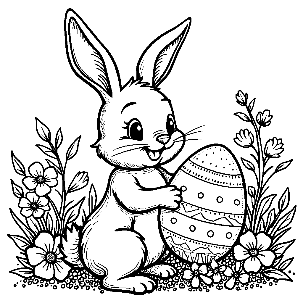 Easter bunny holding a giant Easter egg decorated with glitter