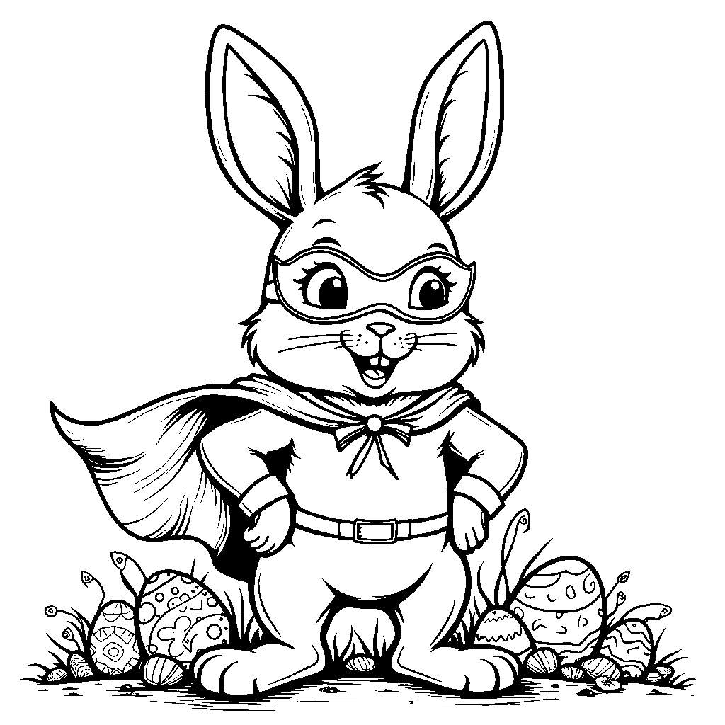 Easter bunny wearing a superhero cape and mask