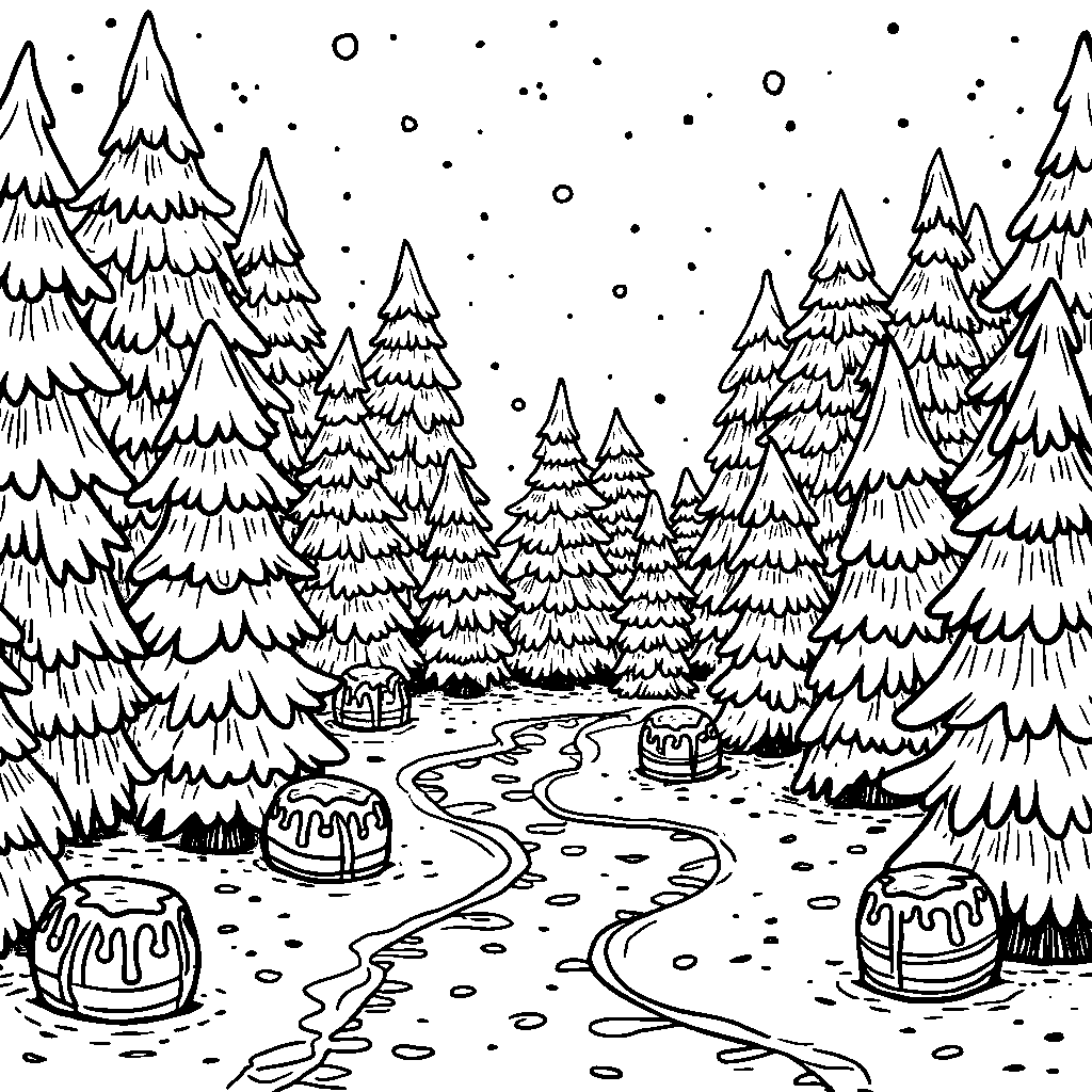 Candy Cane Forest with Gingerbread Trees