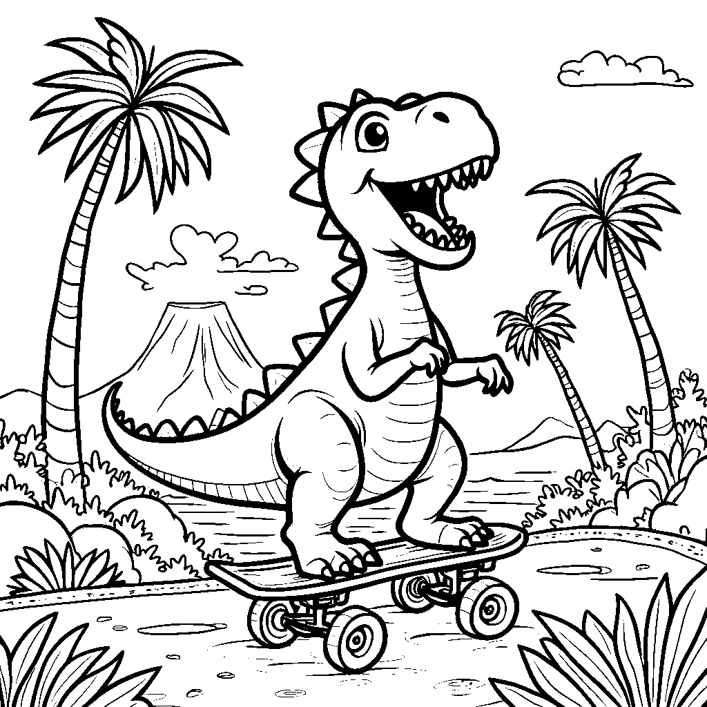 Cute Dinosaur Riding a Skateboard