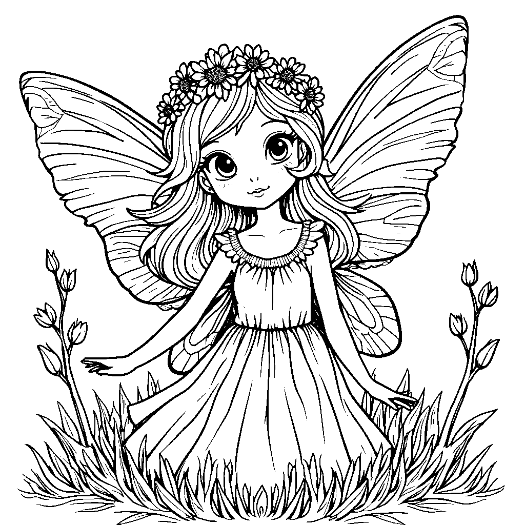 Flower Crown Wearing Fairy with Wings