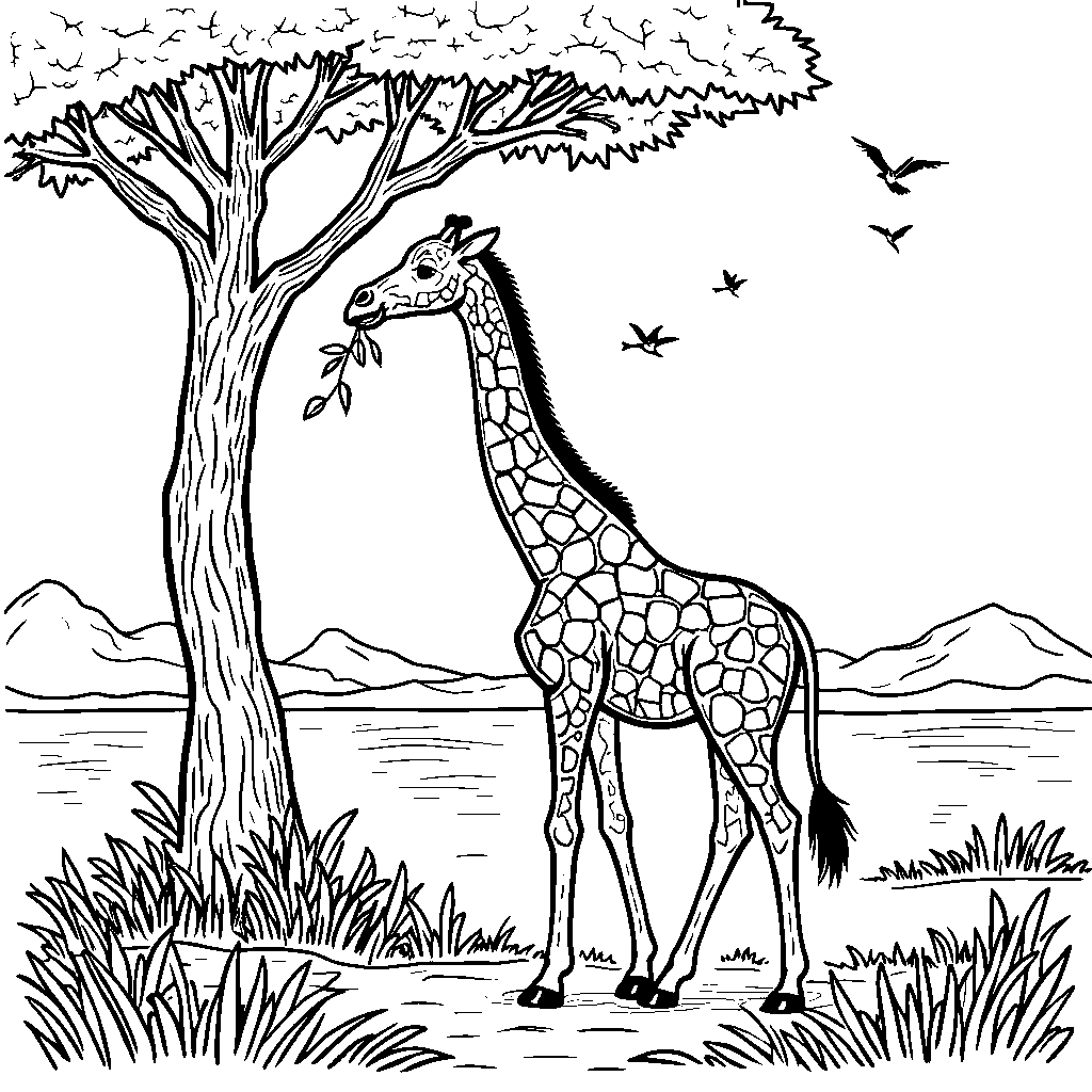 Giraffe Eating Leaves from a Tall Tree