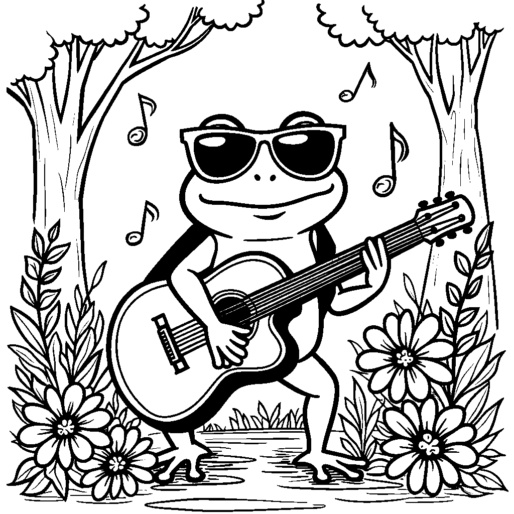 Happy Frog Playing the Guitar