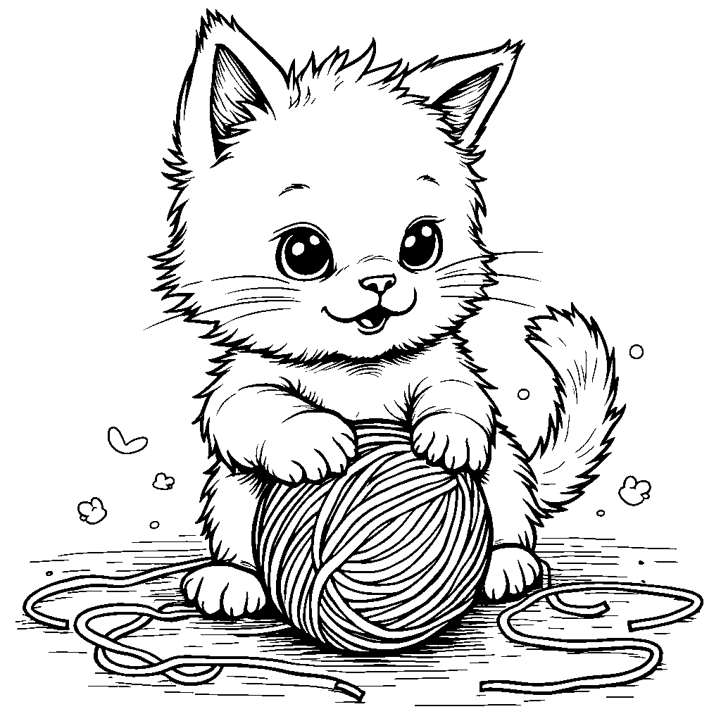 Kitty Playing with a Ball of Yarn