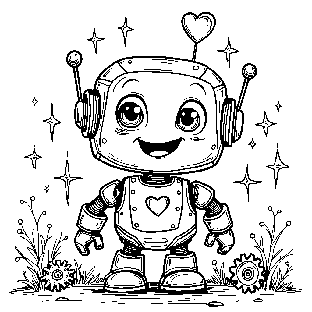 Little Robot with a Heart-Shaped Head