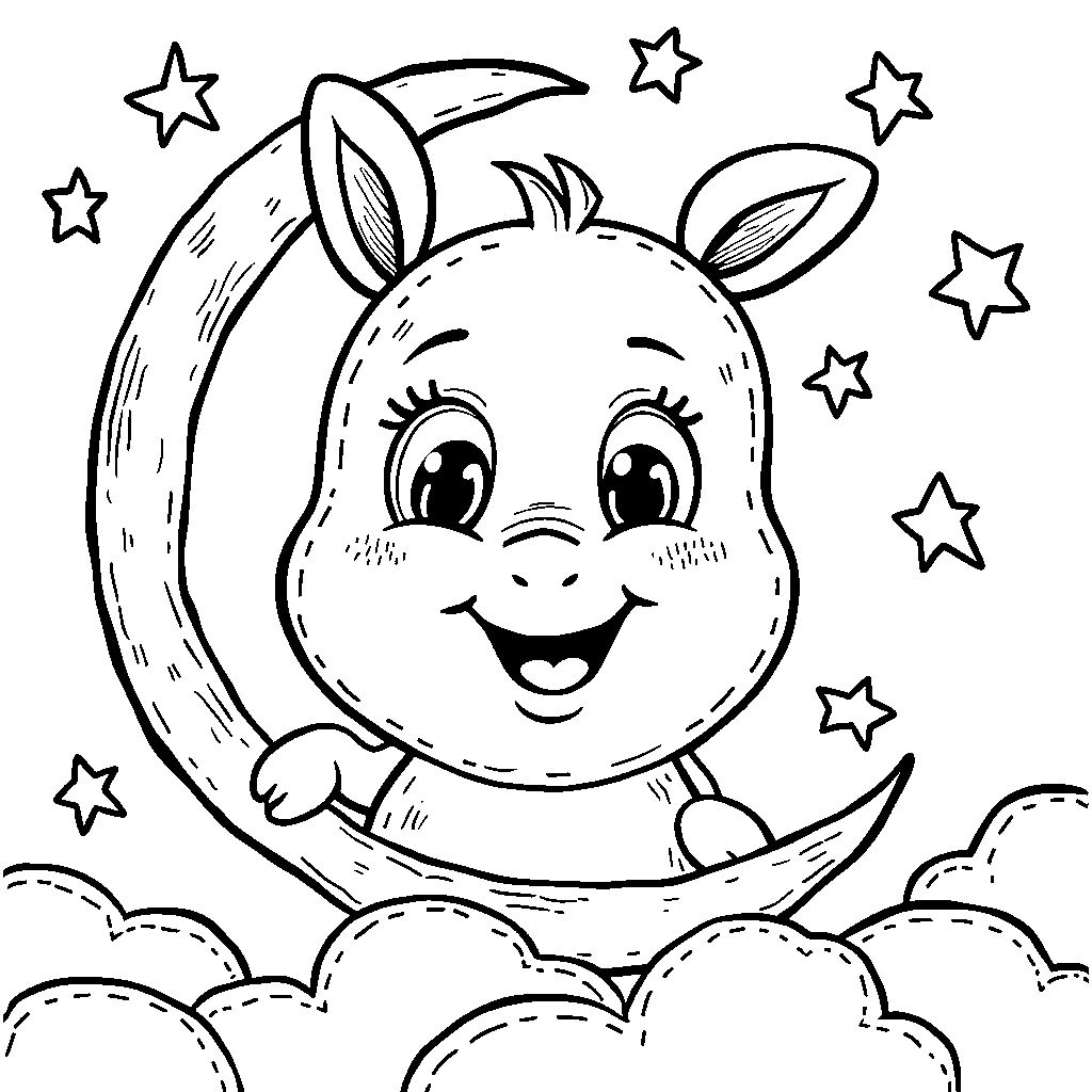 Smiling Moon with a Face and Ears