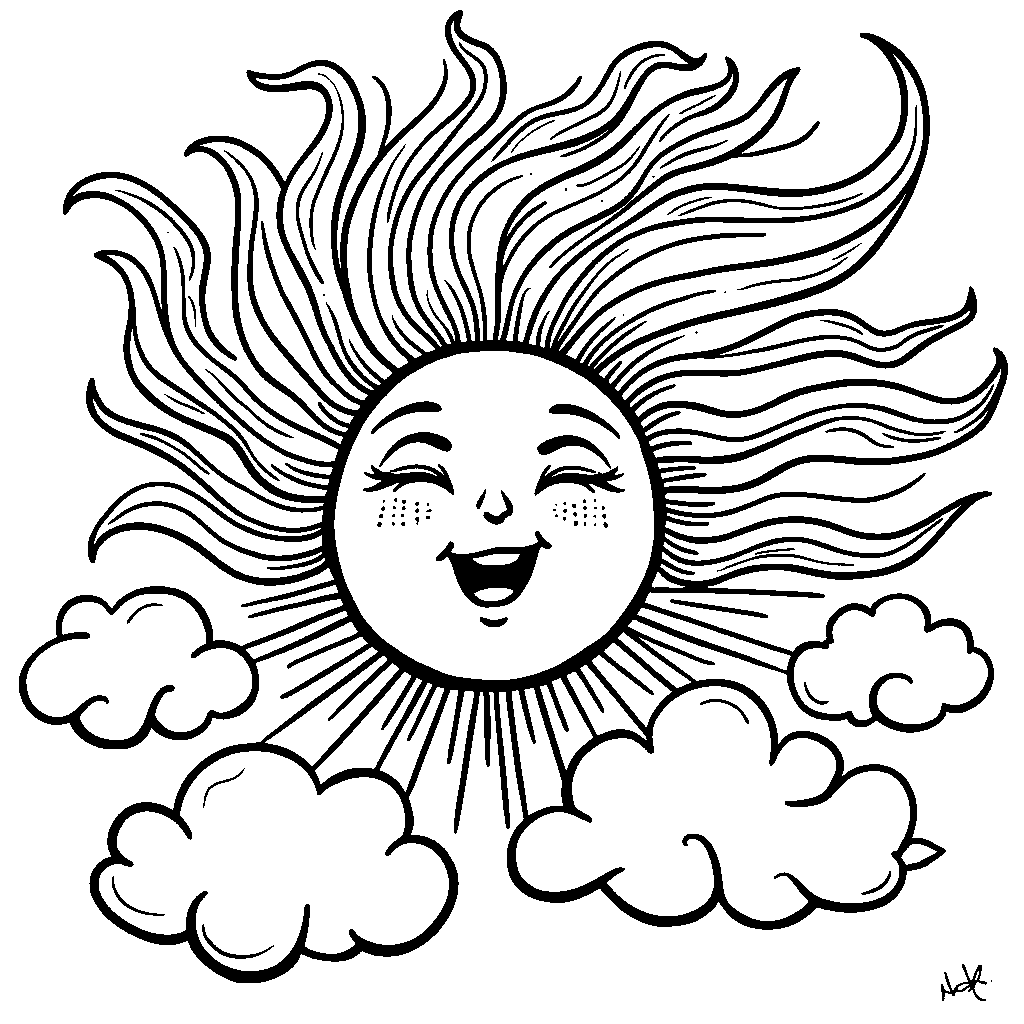 Smiling Sun with Rainbow Hair