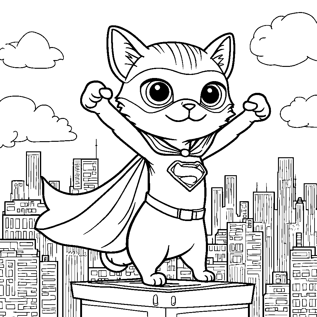 Superhero Cat Saving the City