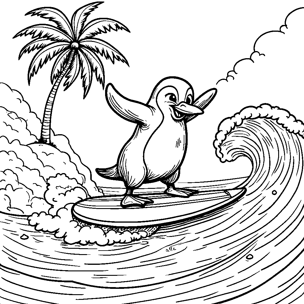 Surfing Penguin Riding a Wave