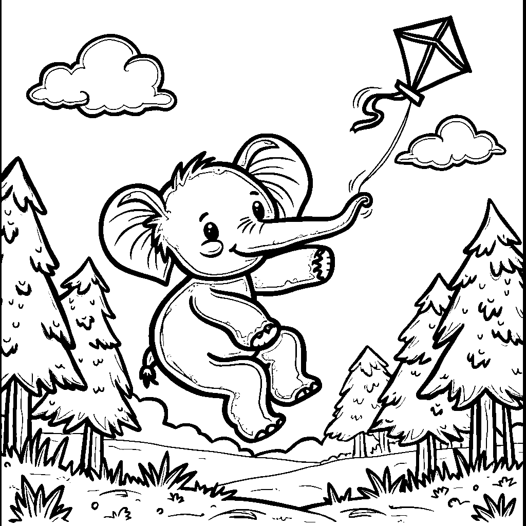 Elephant flying a kite high above the trees