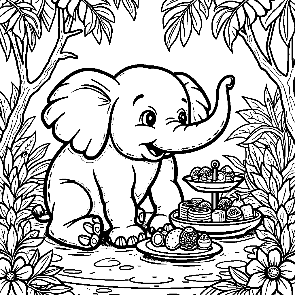 Elephant having a snack at a jungle café