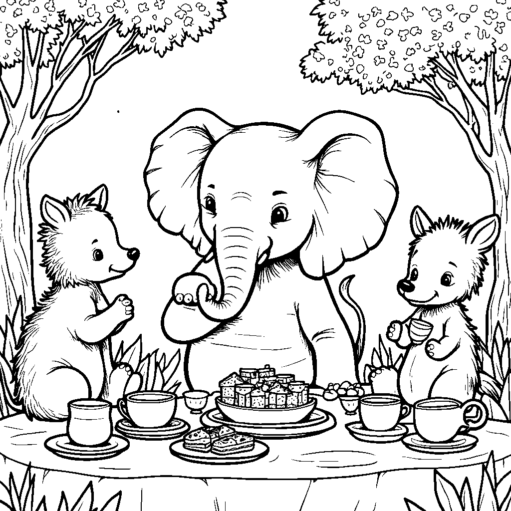 Elephant having a tea party with its friends