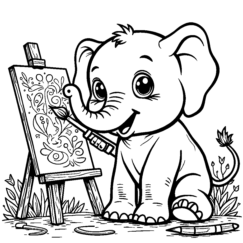 Elephant painting a masterpiece with its trunk