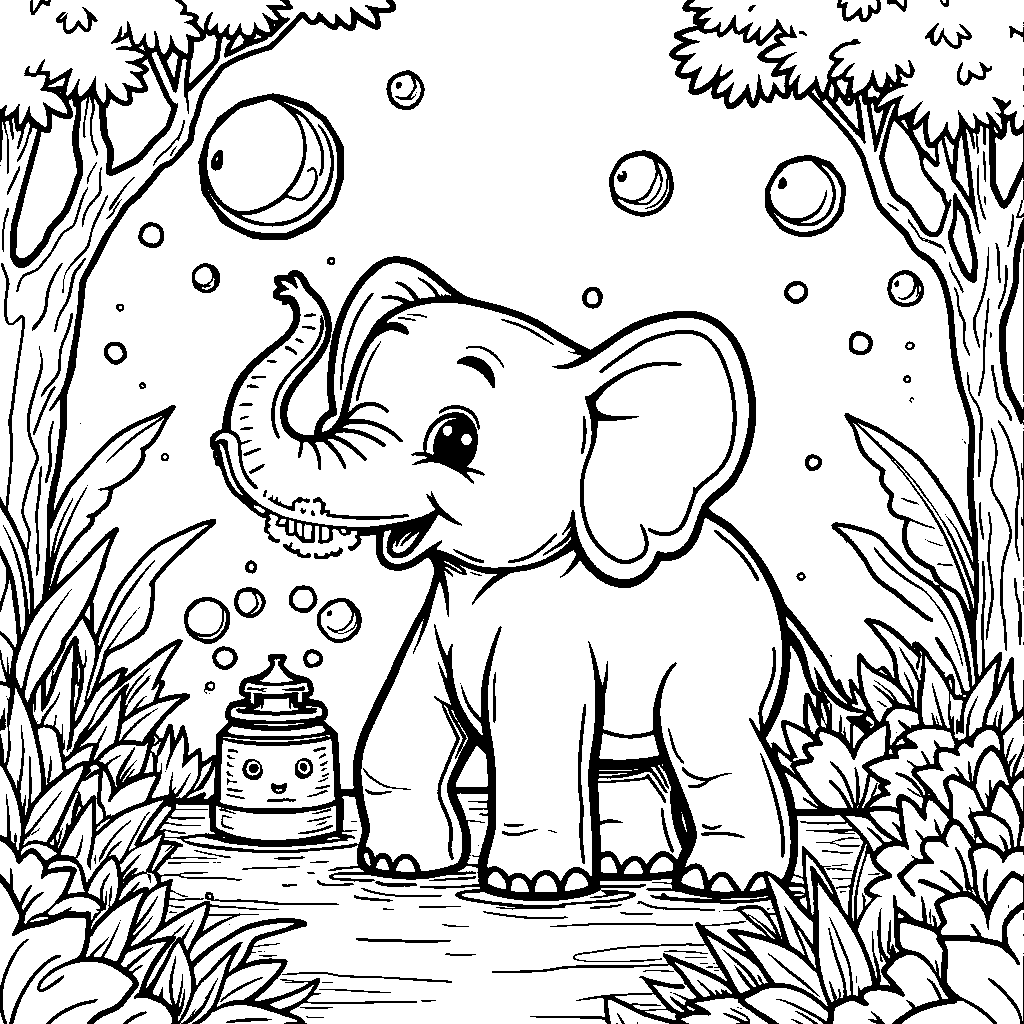 Elephant playing with a bubble machine in the jungle