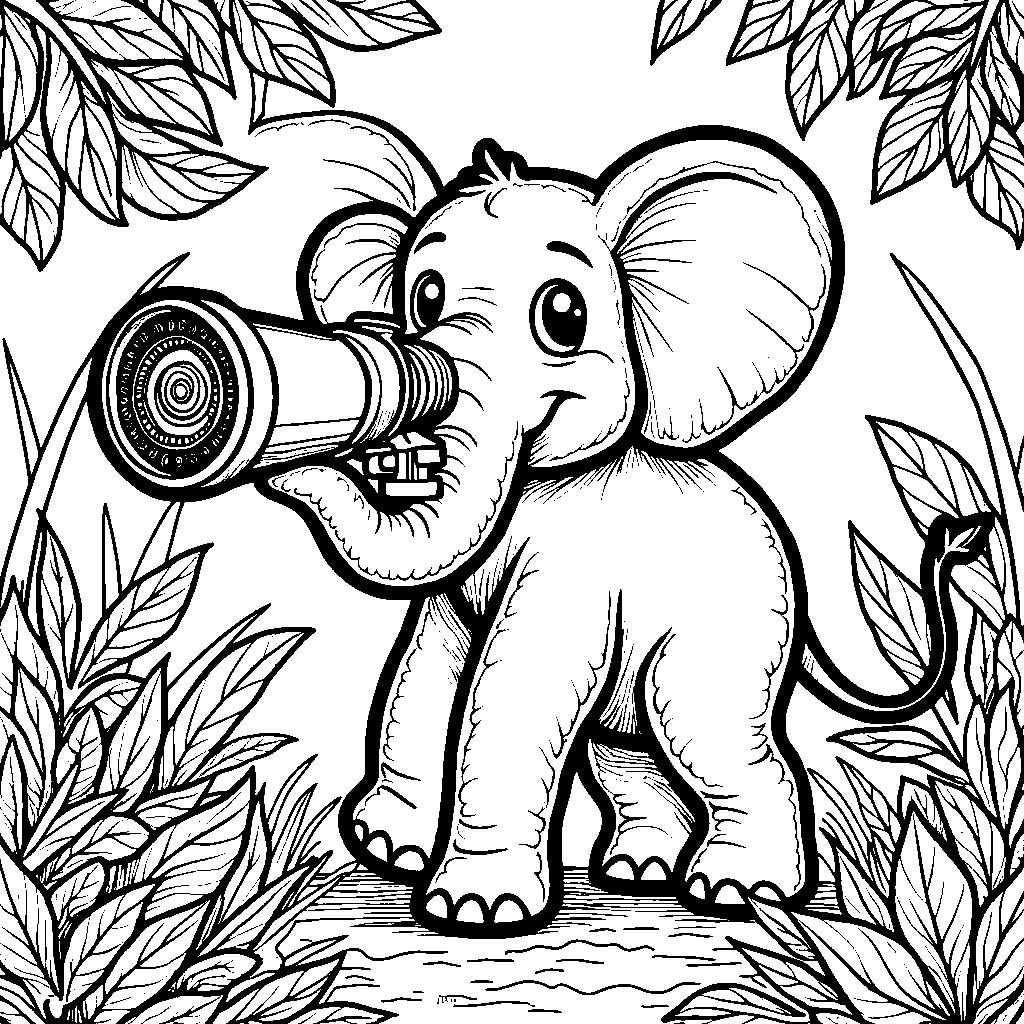 Elephant playing with a kaleidoscope in the jungle