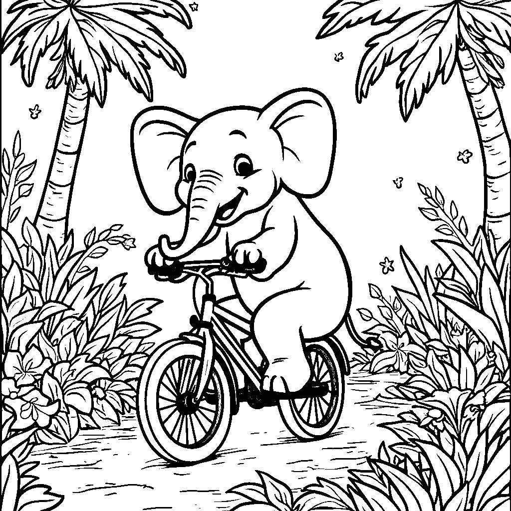 Elephant riding a bicycle through the jungle