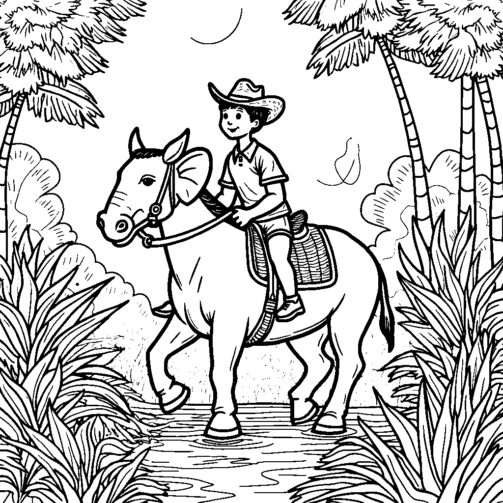 Elephant riding a horse through the jungle