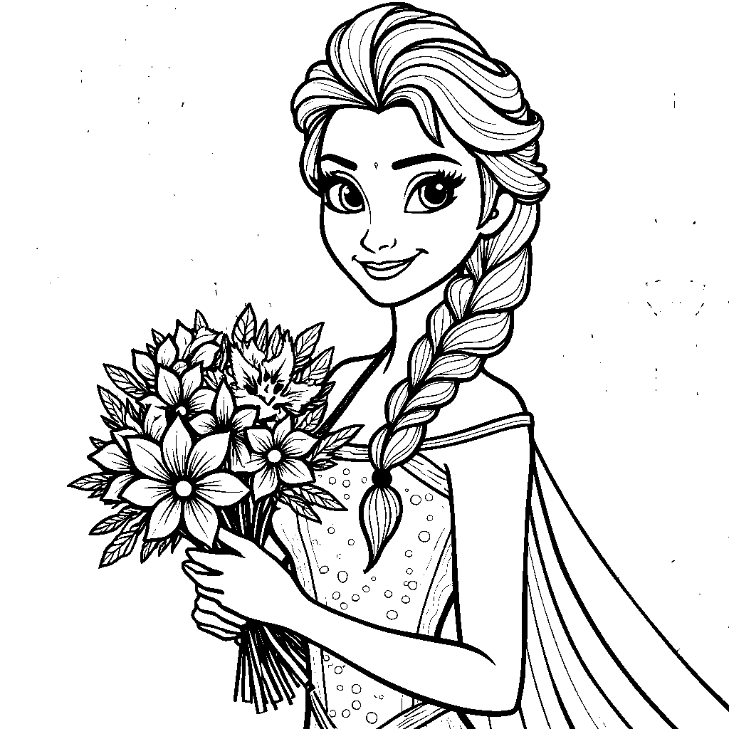 Elsa holding a bouquet of frozen flowers