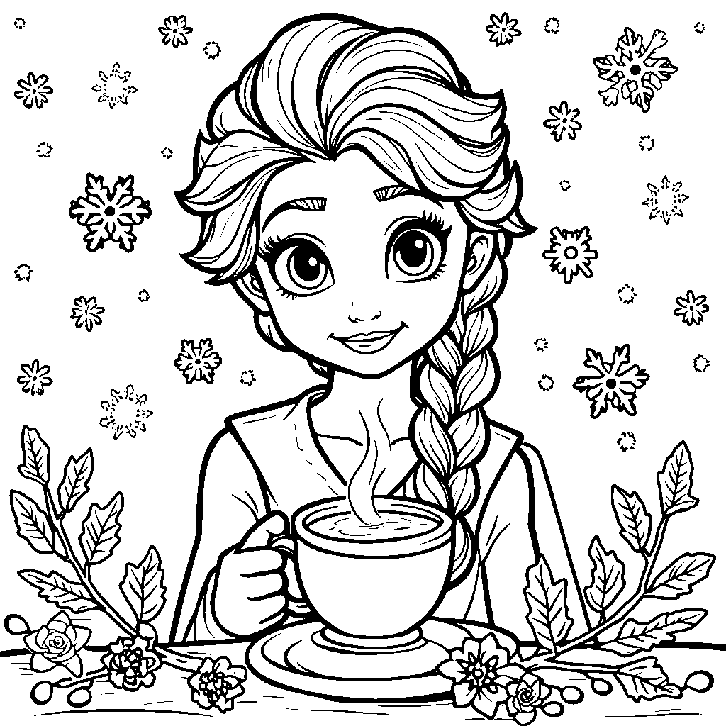 Elsa holding a cup of hot cocoa