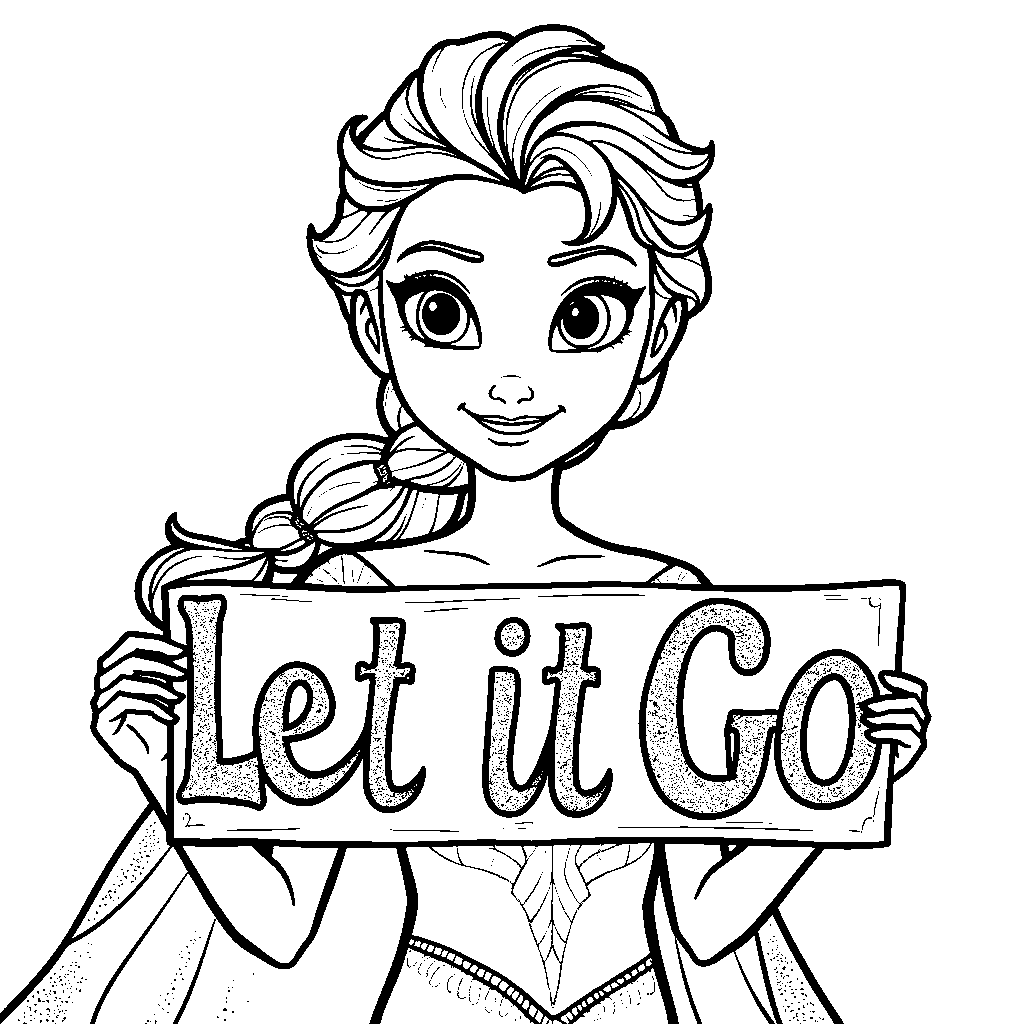 Elsa holding a sign that says 'Let it Go'