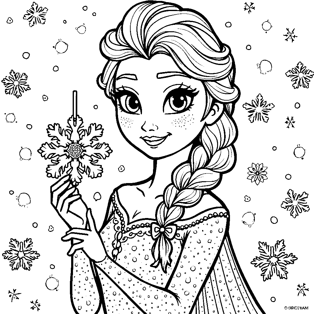 Elsa holding a sparkly snowflake ornament