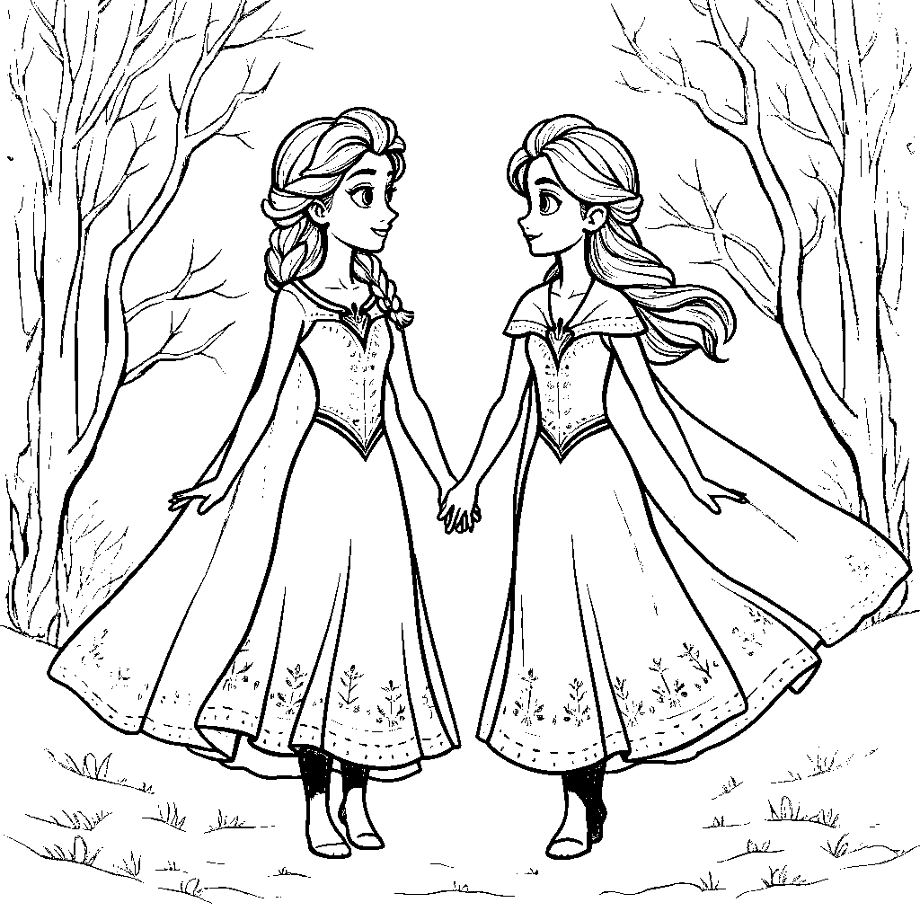 Elsa holding hands with Anna