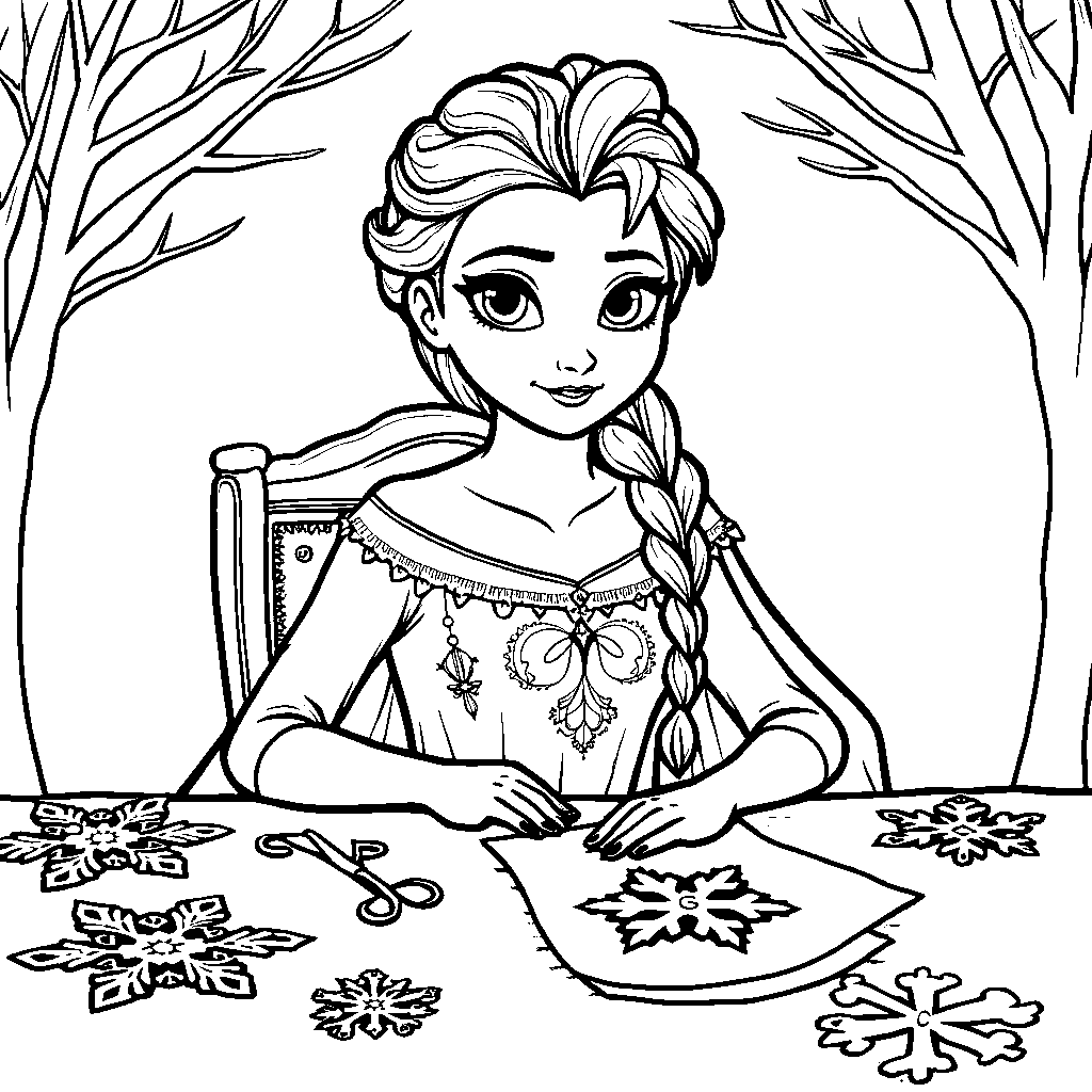 Elsa making a snowflake garland