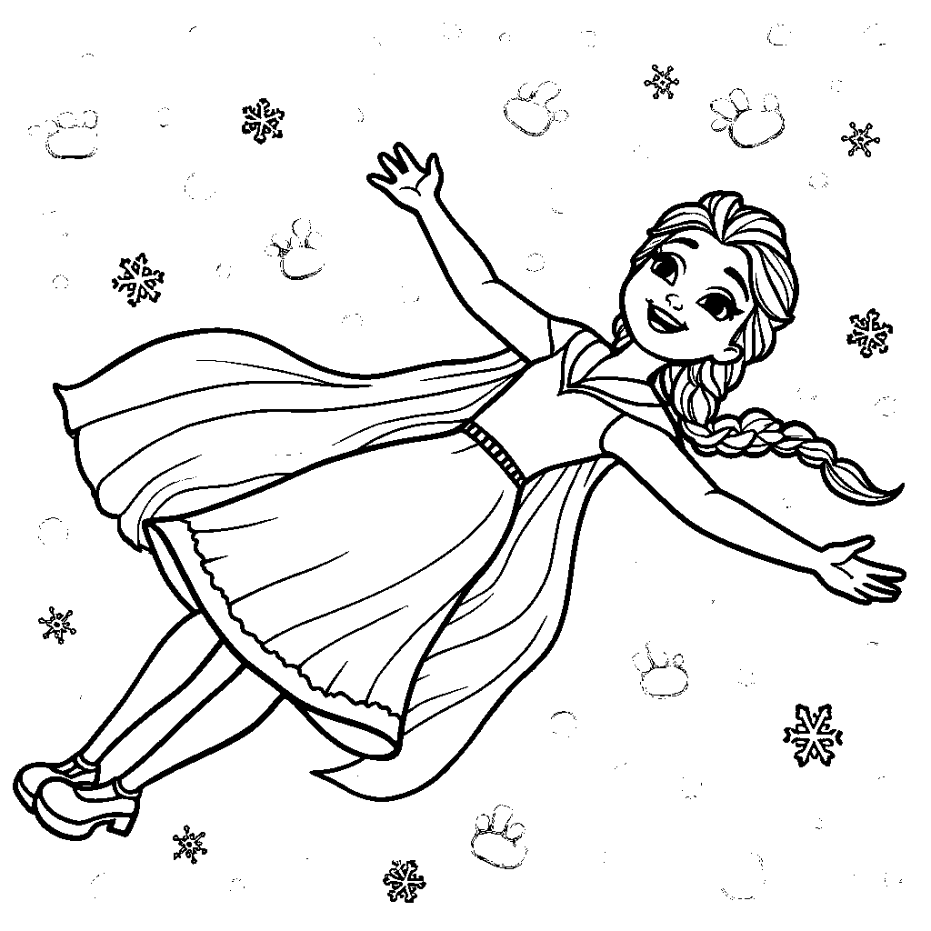 Elsa making snow angels in the snow