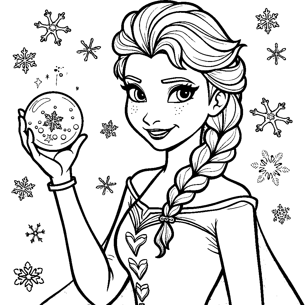 Elsa playing with a snowball in her hand