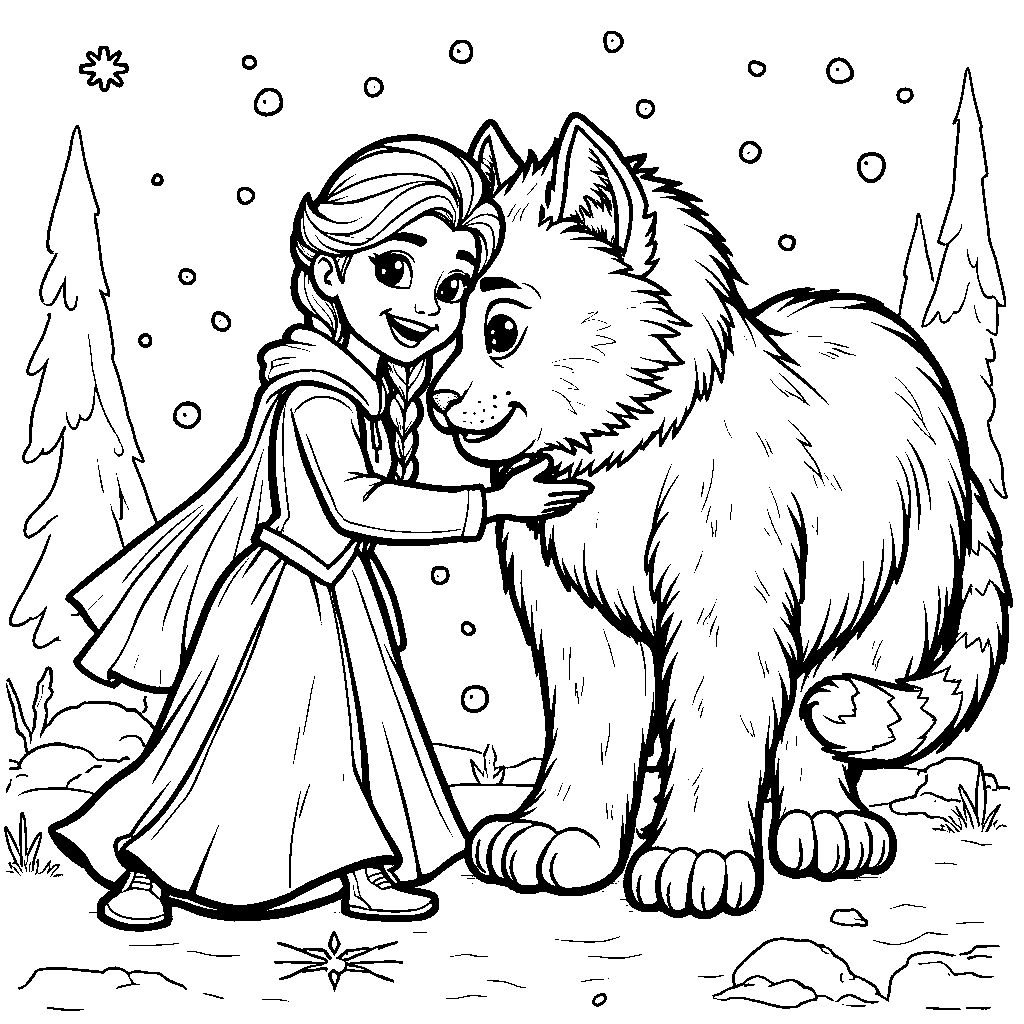 Elsa playing with a snowcat