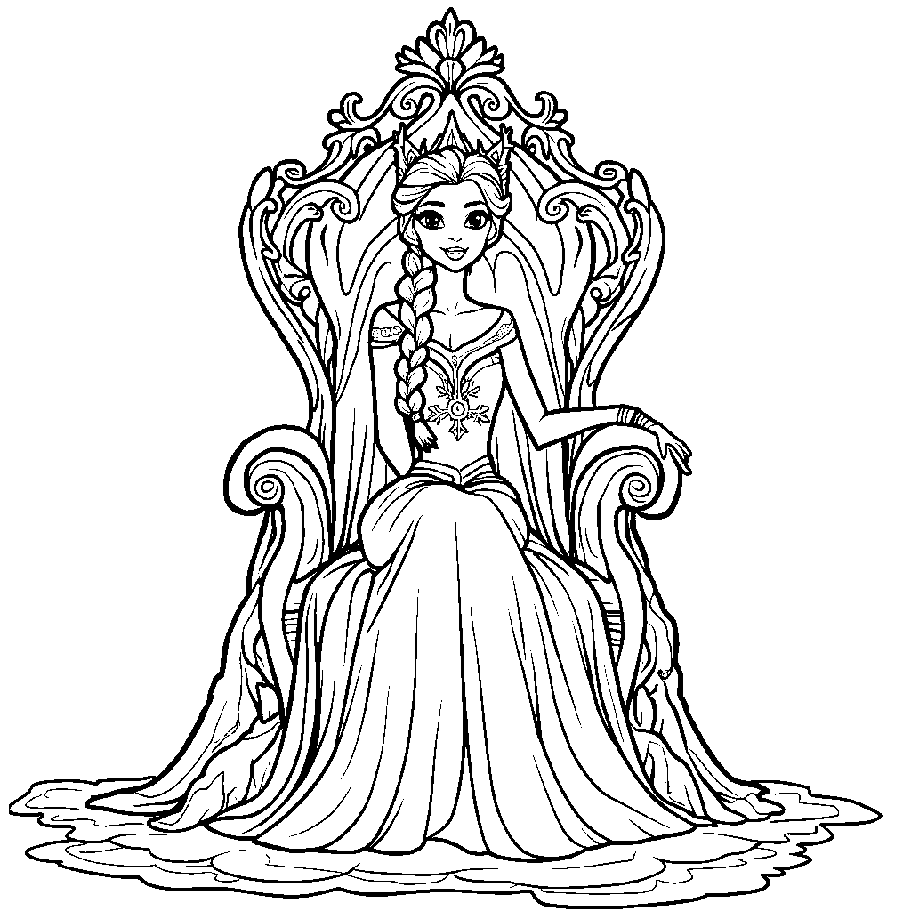 Elsa sitting on a throne made of ice