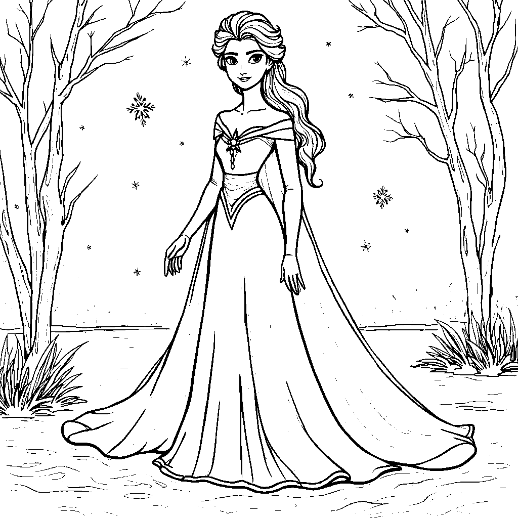 Elsa standing on a frozen lake