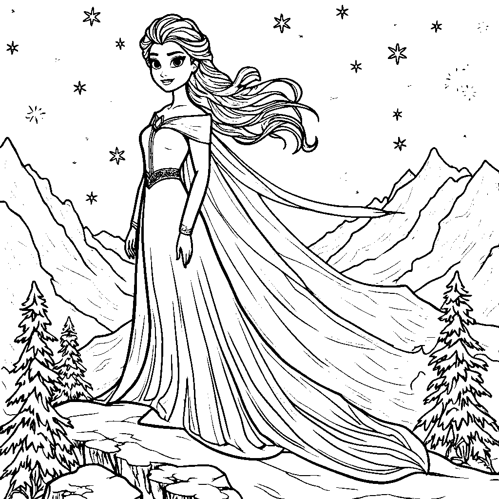 Elsa standing on top of a snow-covered mountain