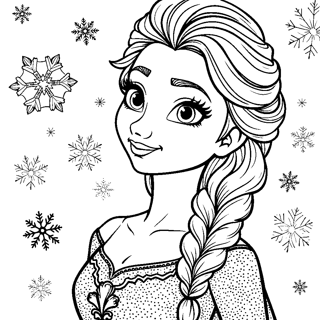 Elsa surrounded by fluttering snowflakes