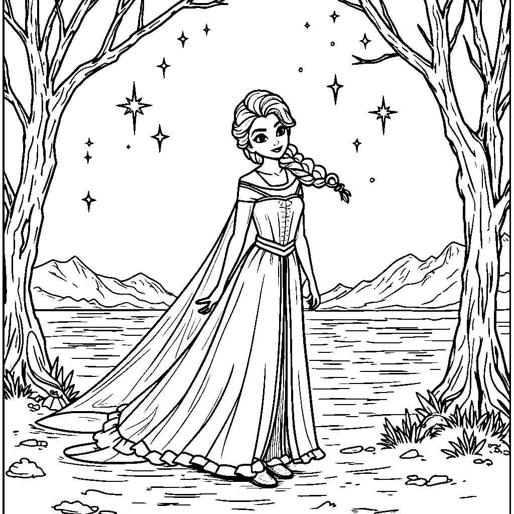 Elsa surrounded by twinkling stars