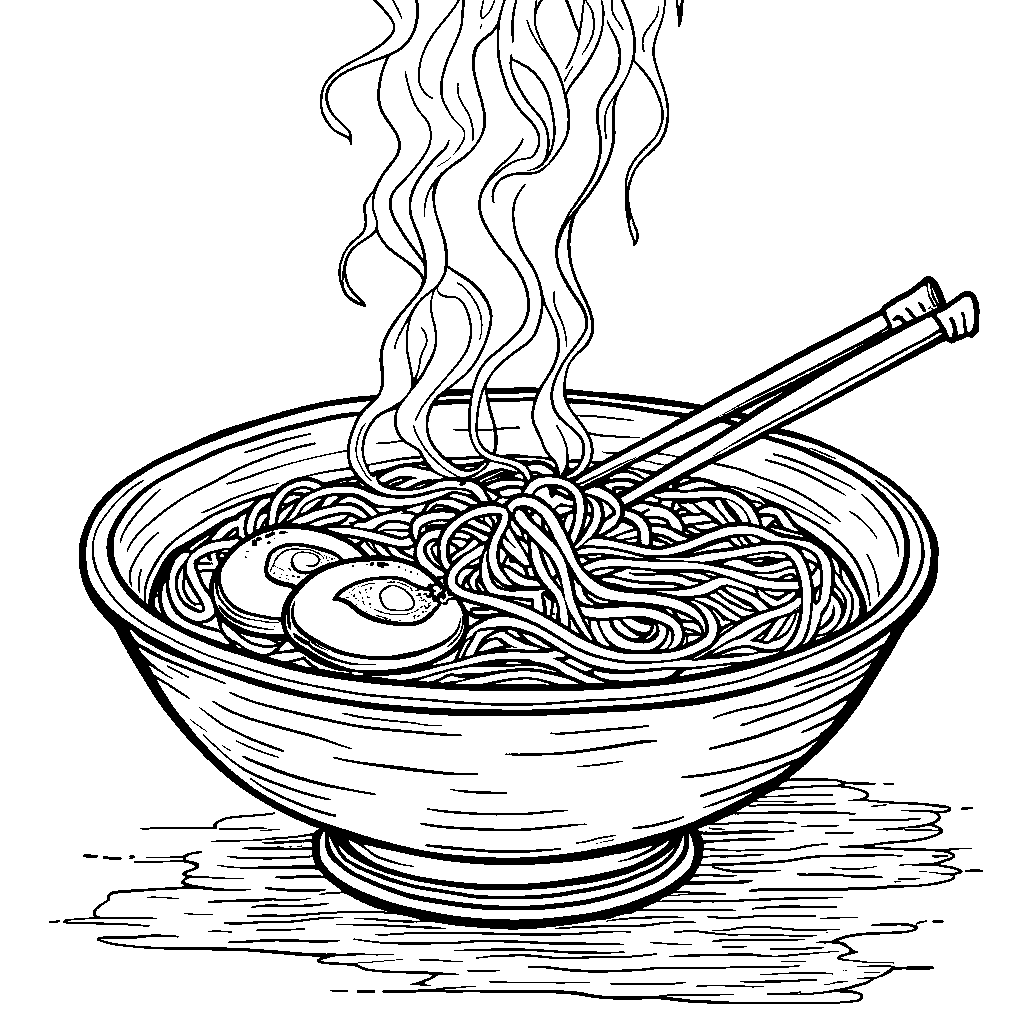 A bowl of ramen noodles with chopsticks