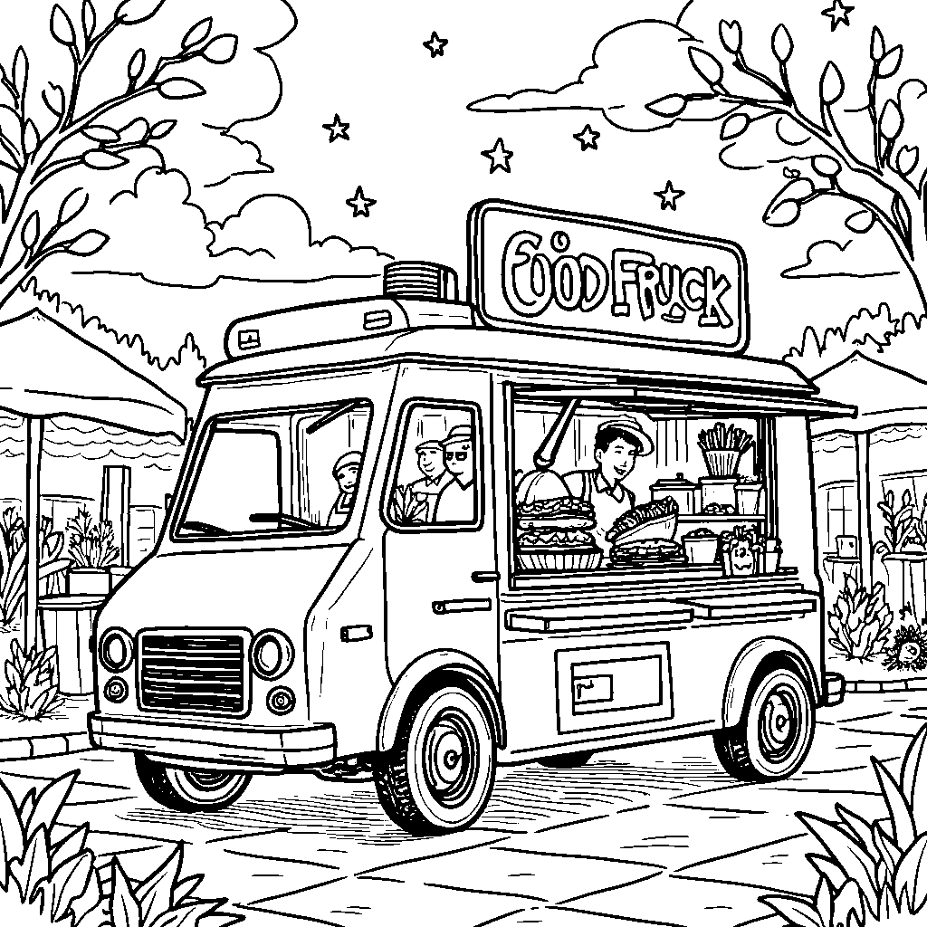 A food truck with tacos, hot dogs, and fries