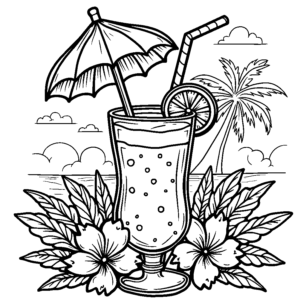 A fruit smoothie with a straw and umbrella