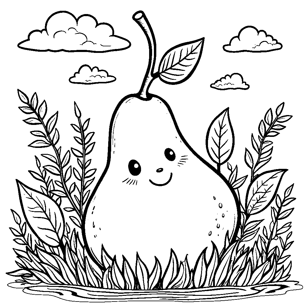 A giant pear with a smiling face