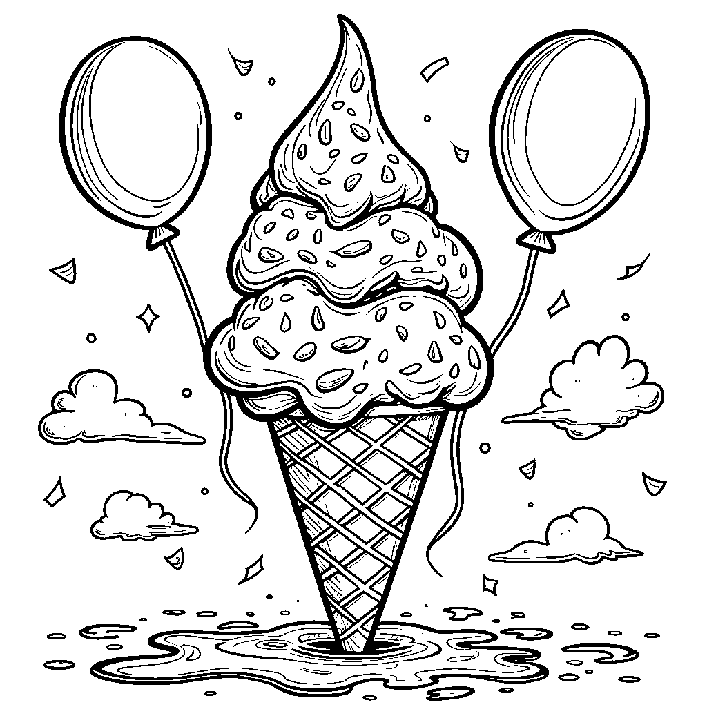 A happy ice cream cone with three scoops