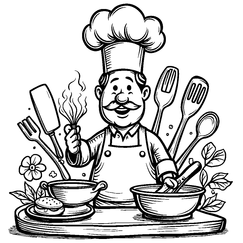 A kitchen utensil holder with a chef's hat