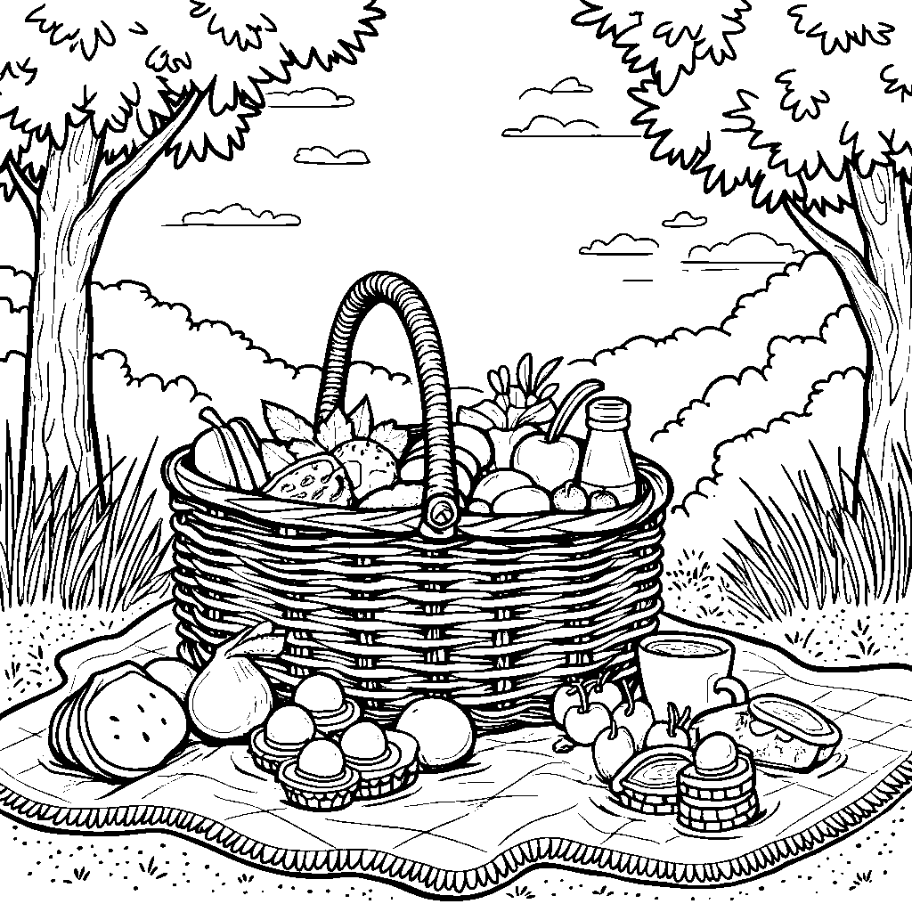 A picnic blanket with a basket of sandwiches