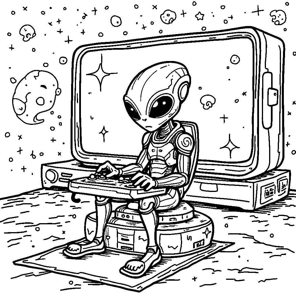 Alien playing a video game