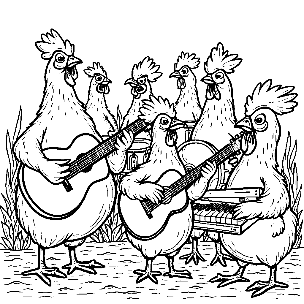 Chickens playing musical instruments