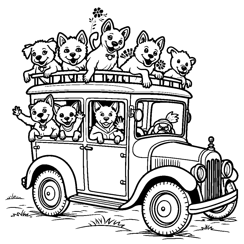 Crazy clown car filled with animals