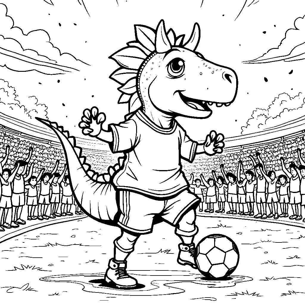 Dinosaur playing soccer