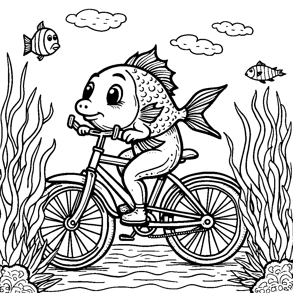 Fish riding a bicycle