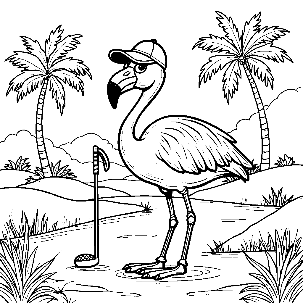 Flamingo playing golf